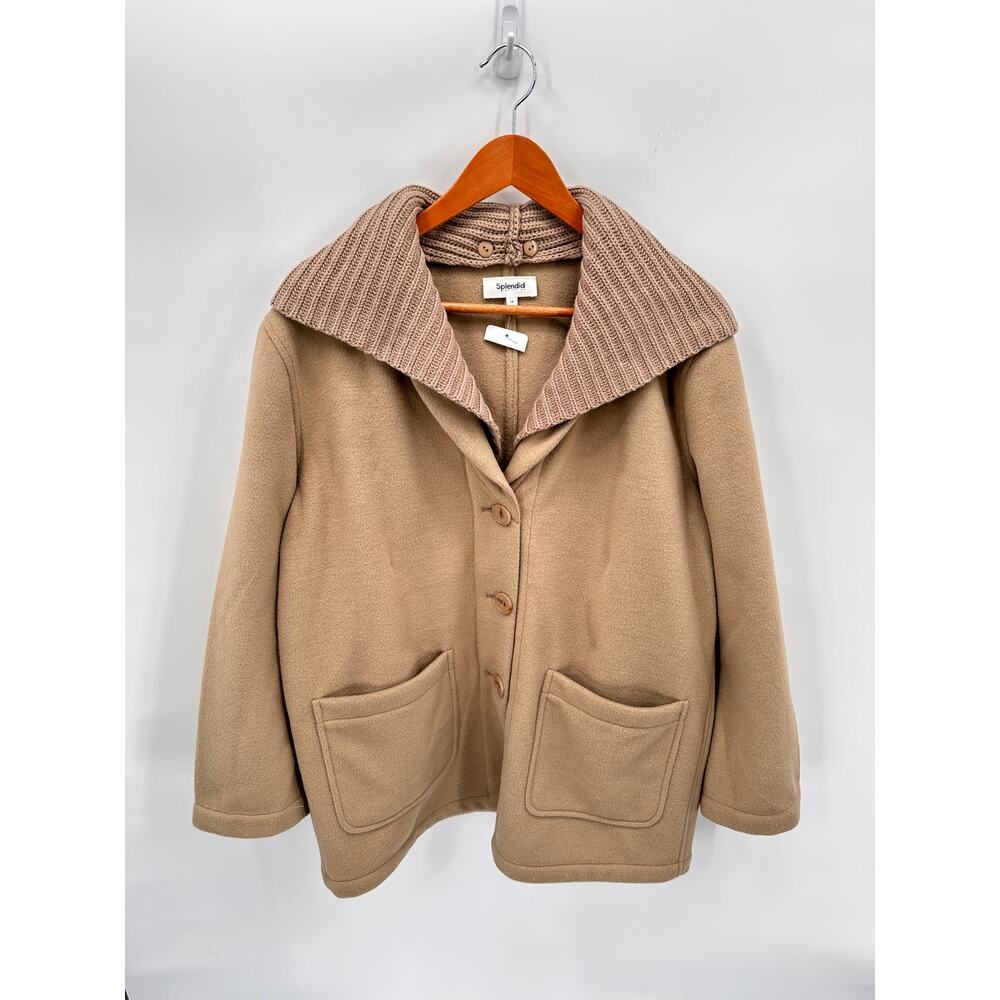 SPLENDID NWT Nikki Oatmeal Tan Hooded Pea Coat // M - Picture 5 of 15